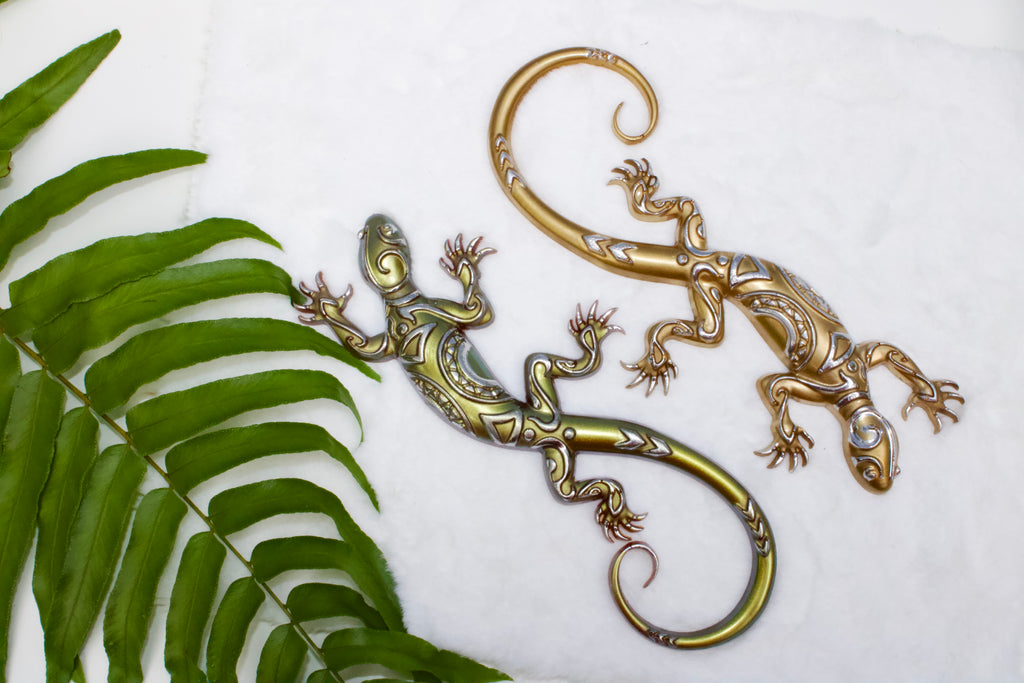 Gold and Bonze Tribal Resin Gecko Magnet — Handcrafted
