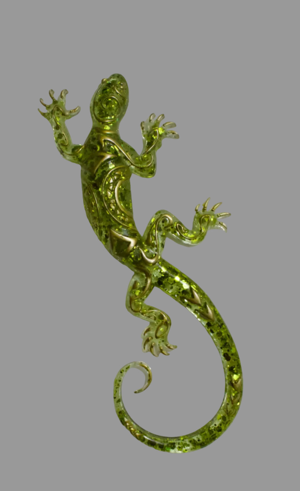 Handmade Resin Gecko — Emerald Green Glitter Art Sculpture