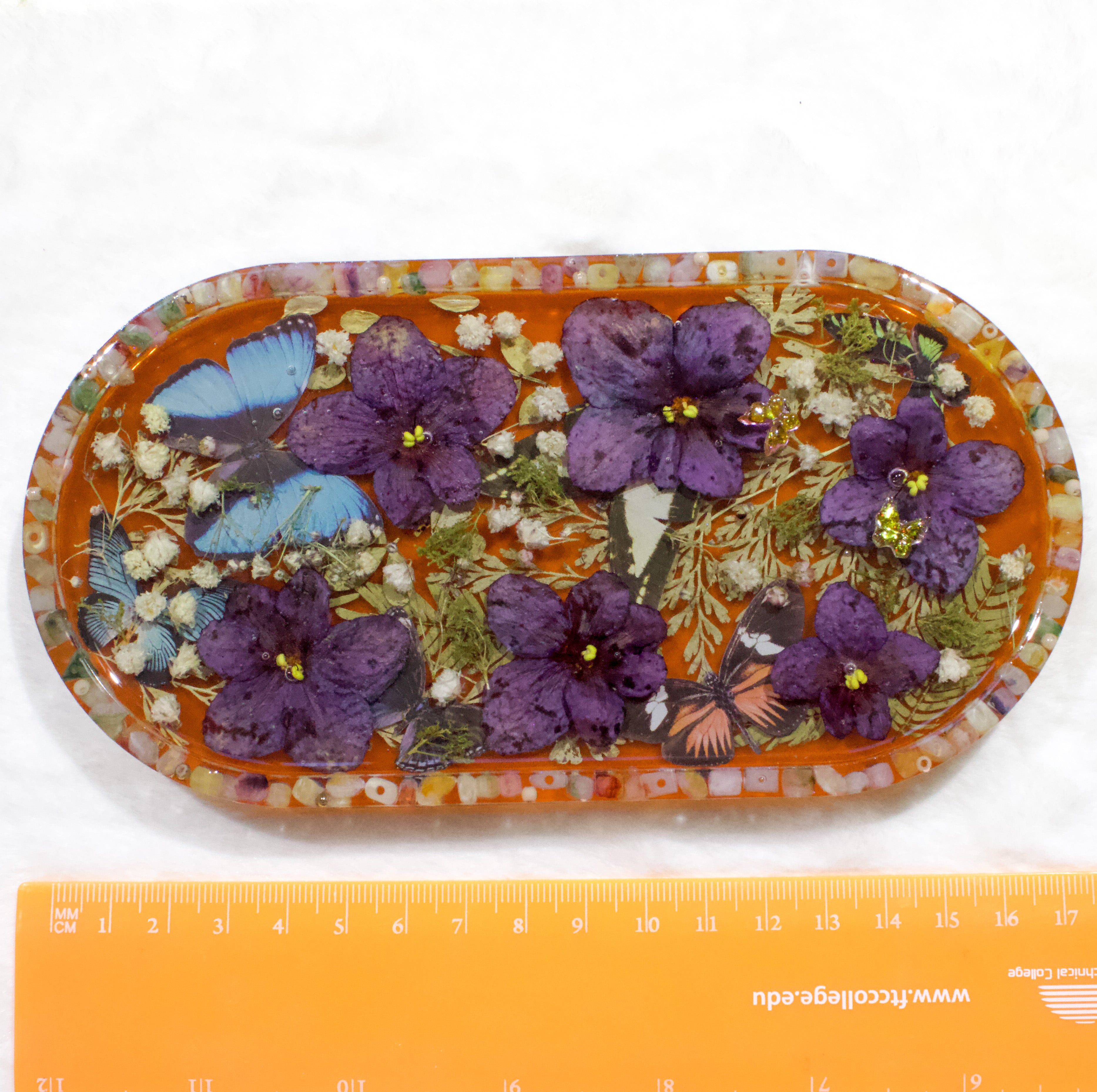 Handmade Art Resin Tray – Purple Florals & Butterflies