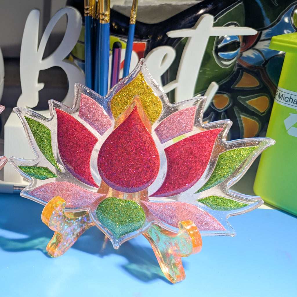 Handmade Glitter Lotus Flower Resin Coaster