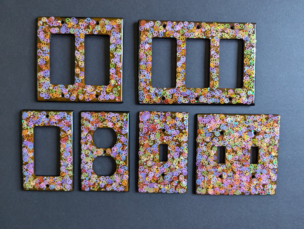 Handmade Resin Switch Plate Cover – Glitter Peace Sign