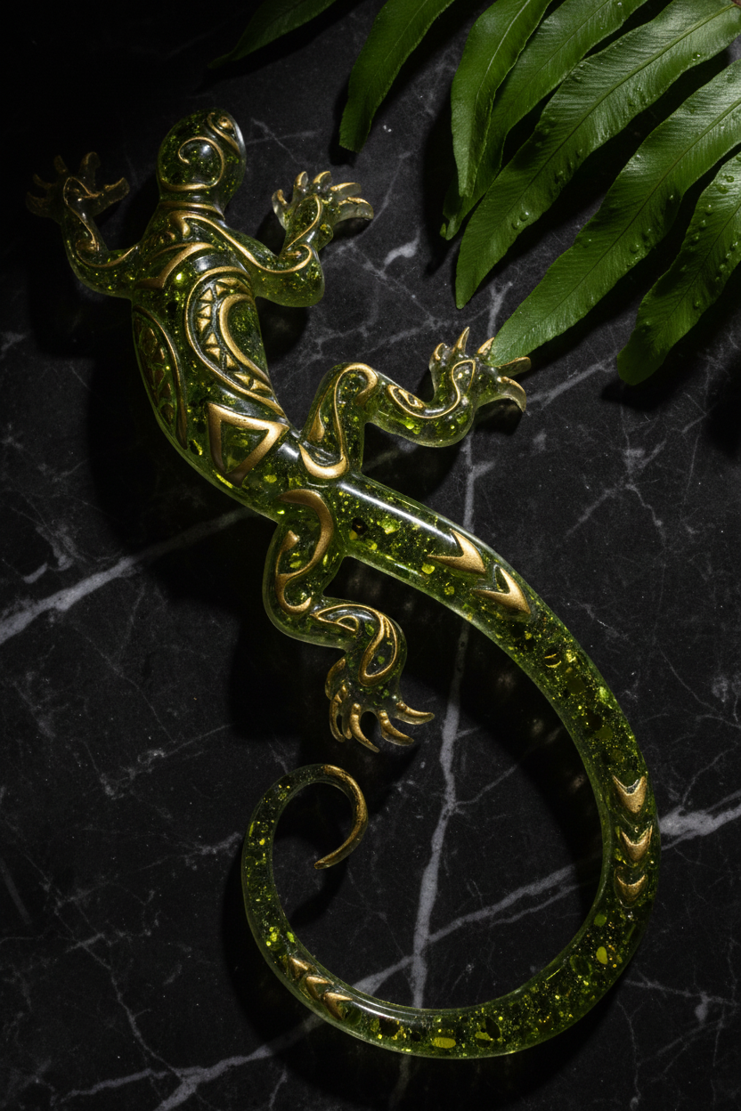 Gecko on Black Marble