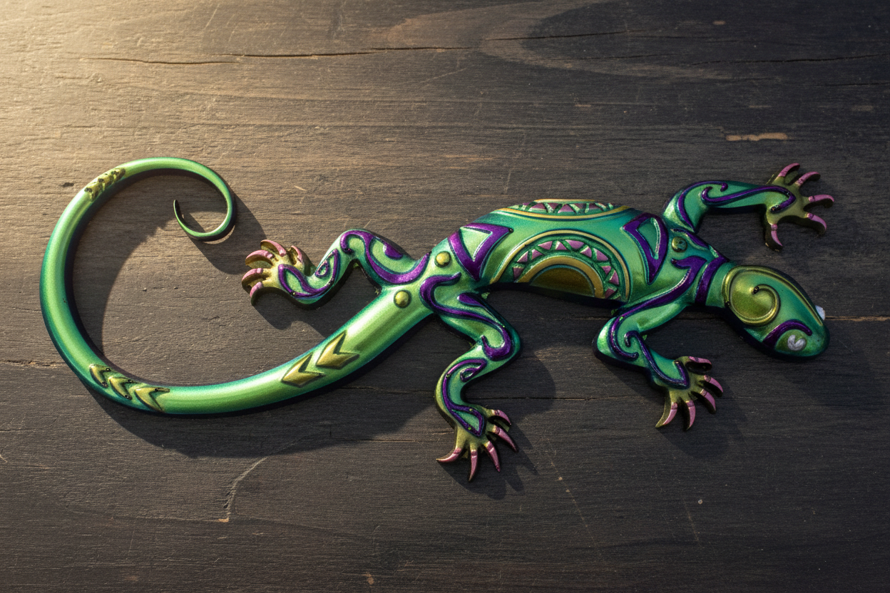 Gecko on dark wood