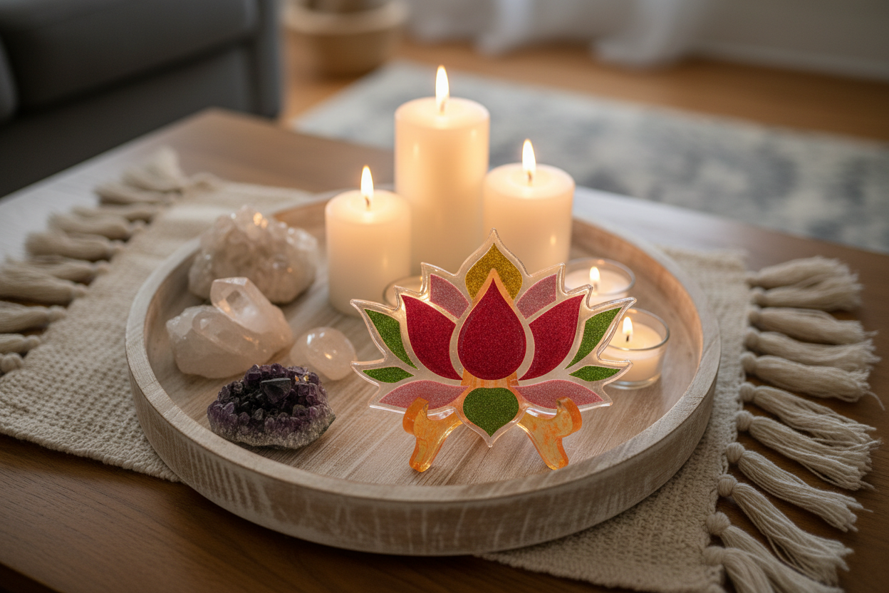 Handmade Glitter Lotus Flower Resin Coaster