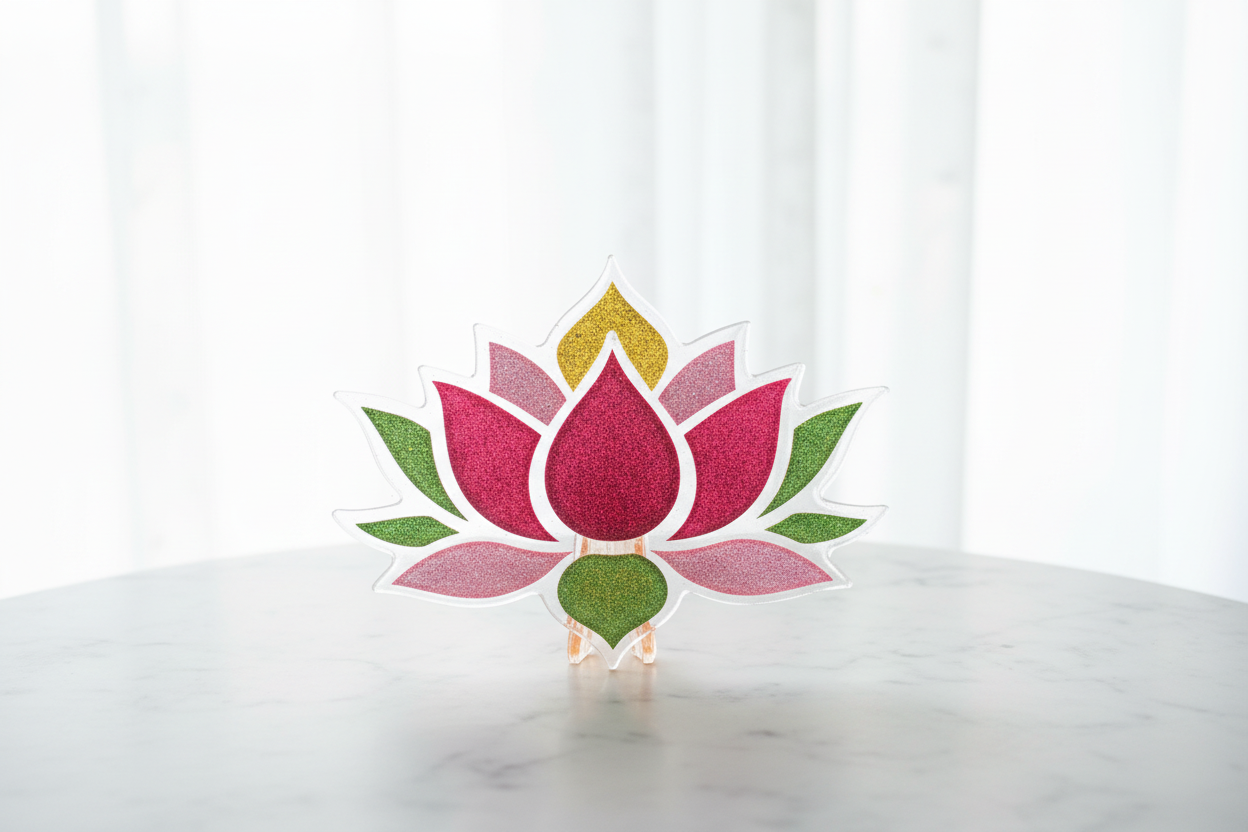 Handmade Glitter Lotus Flower Resin Coaster