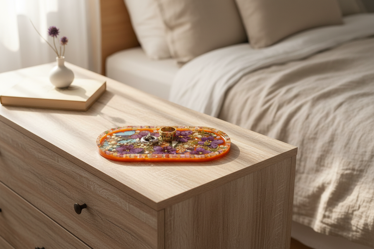 Handmade Art Resin Tray – Purple Florals & Butterflies